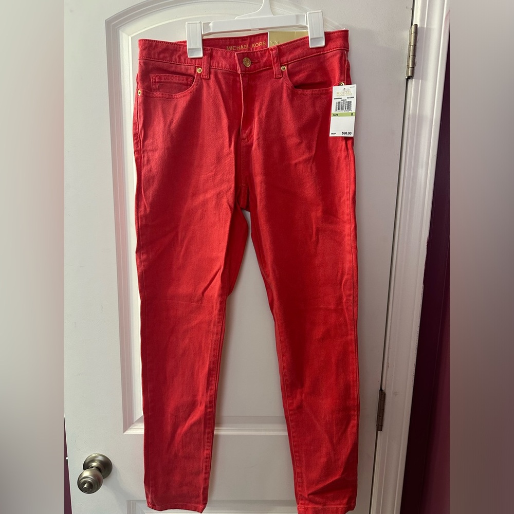 Michael Kors Izzy Skinny Jeans. Coral color. Size 8.